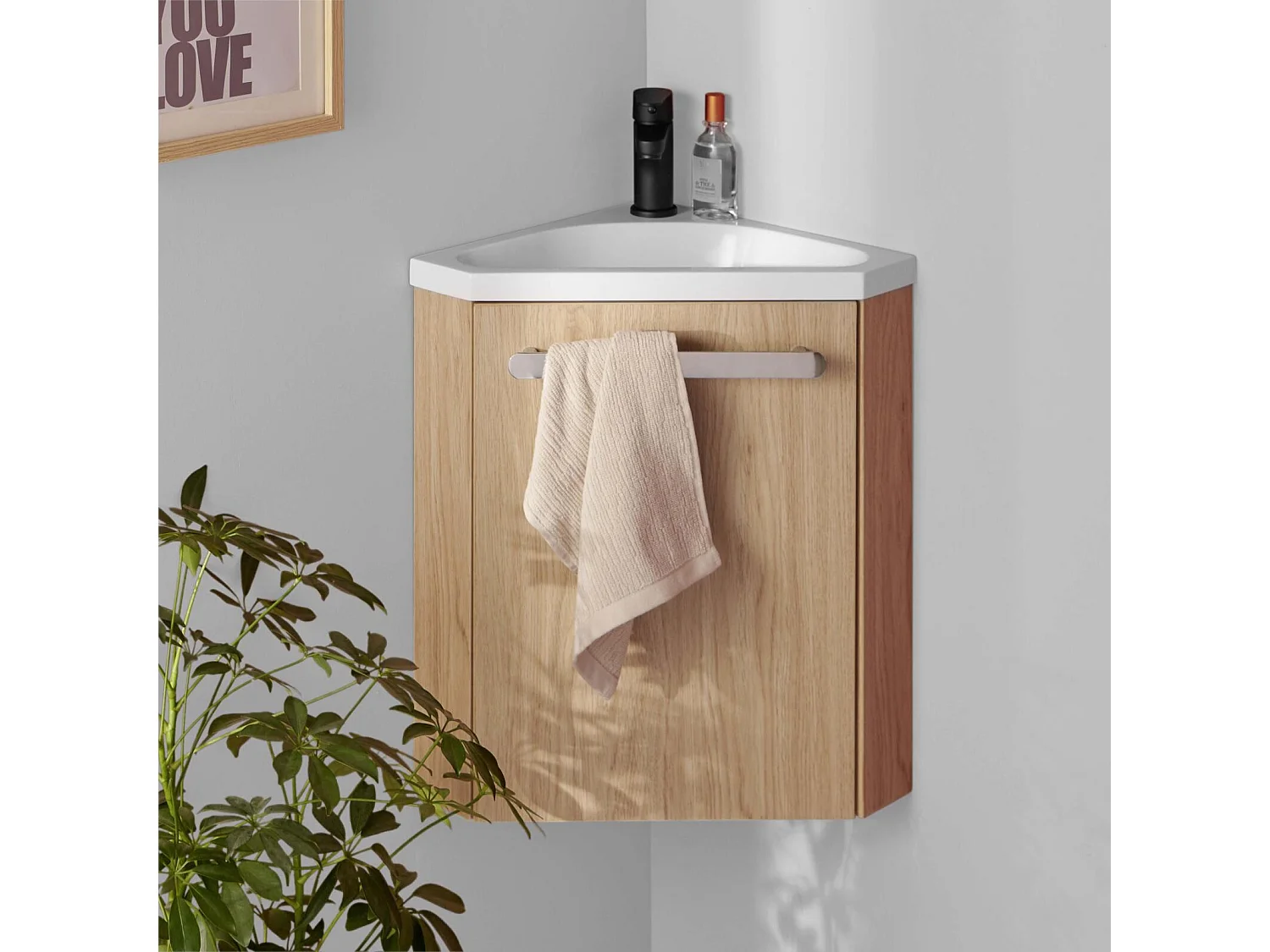 Ensemble lave-mains d'angle suspendu SKINO avec robinet noir