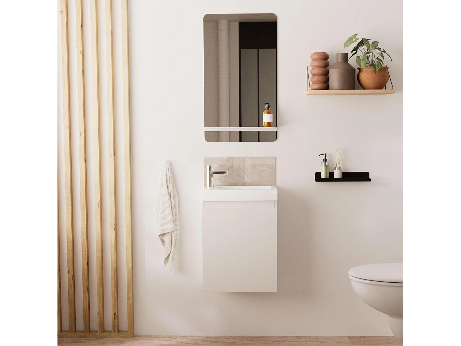 Meuble lave-mains LISA + robinet chromé + miroir rectangulaire
