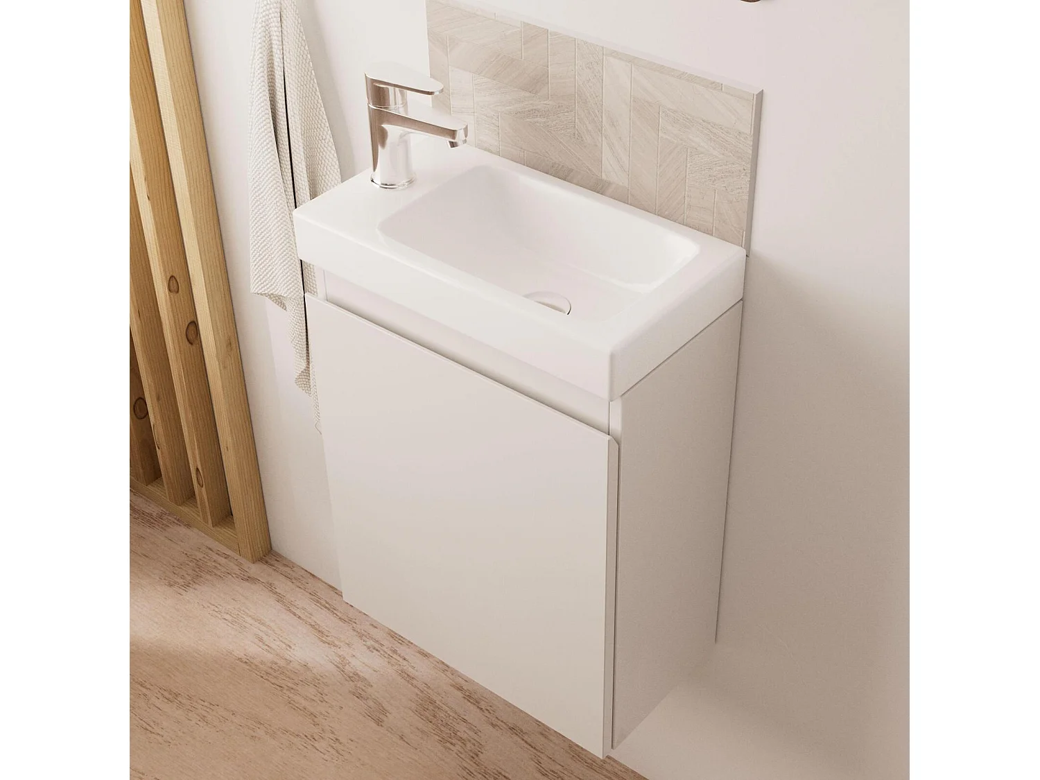 Meuble lave-mains LISA + robinet chromé + miroir rectangulaire