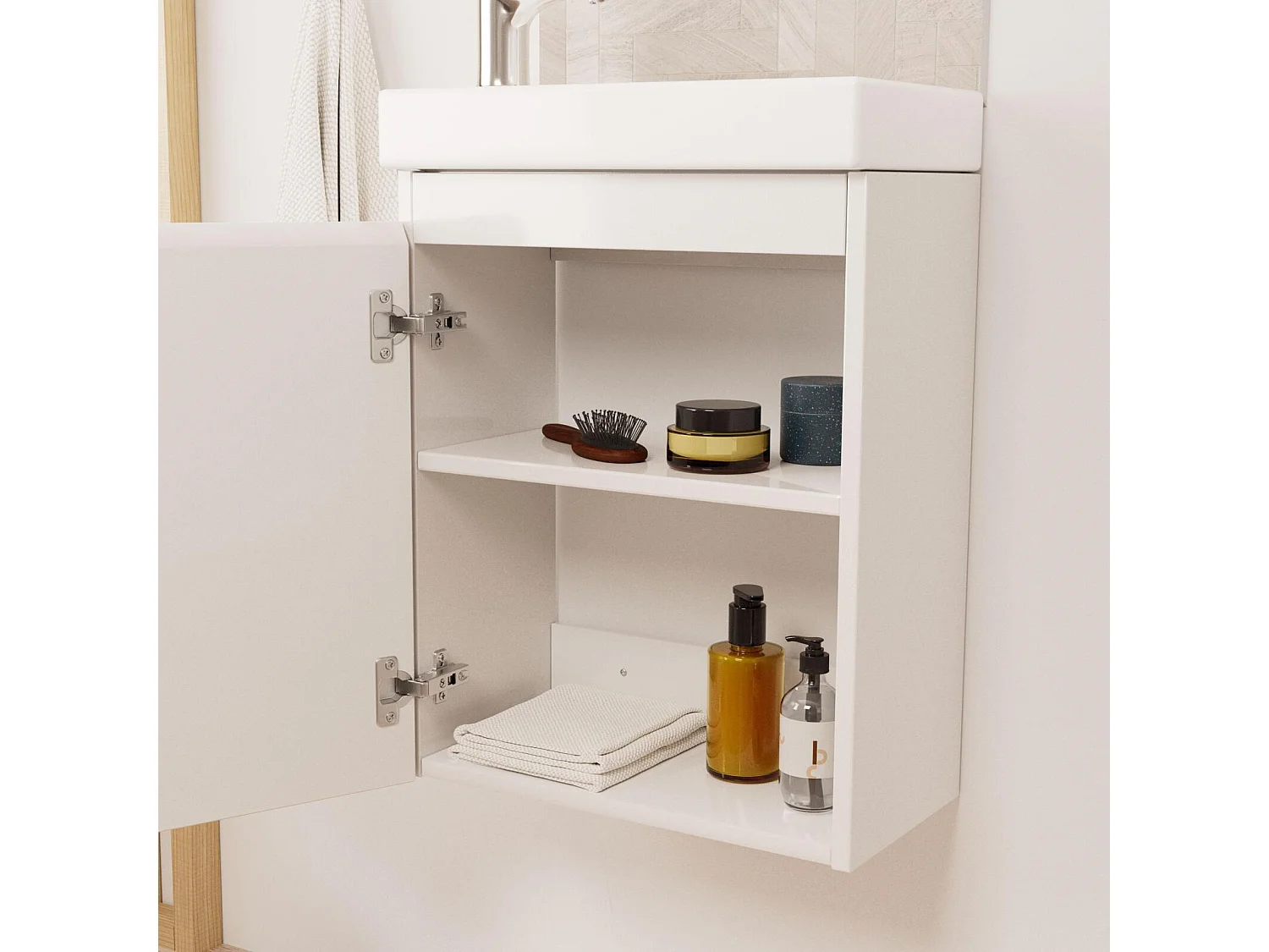 Meuble lave-mains LISA + robinet chromé + miroir rectangulaire