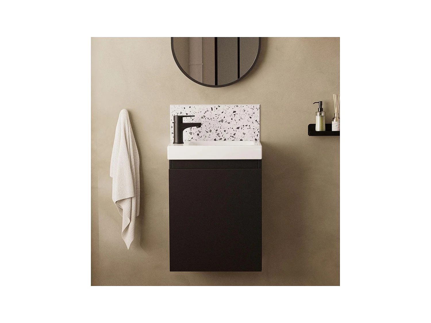Ensemble lave-mains suspendu avec robinet noir