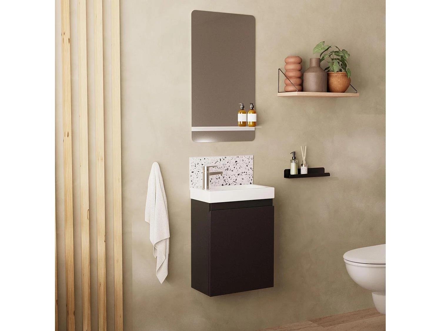 Meuble lave-mains LISA + robinet chromé + miroir rectangulaire