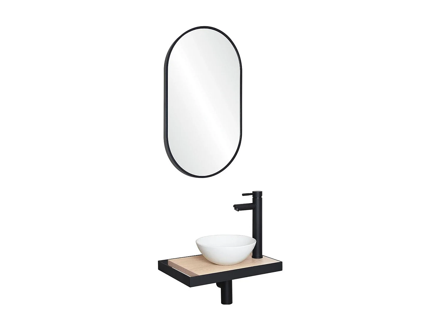 Meuble lave-mains SOHO plan fin p-serviette côté vasque blanche+rob+miroir