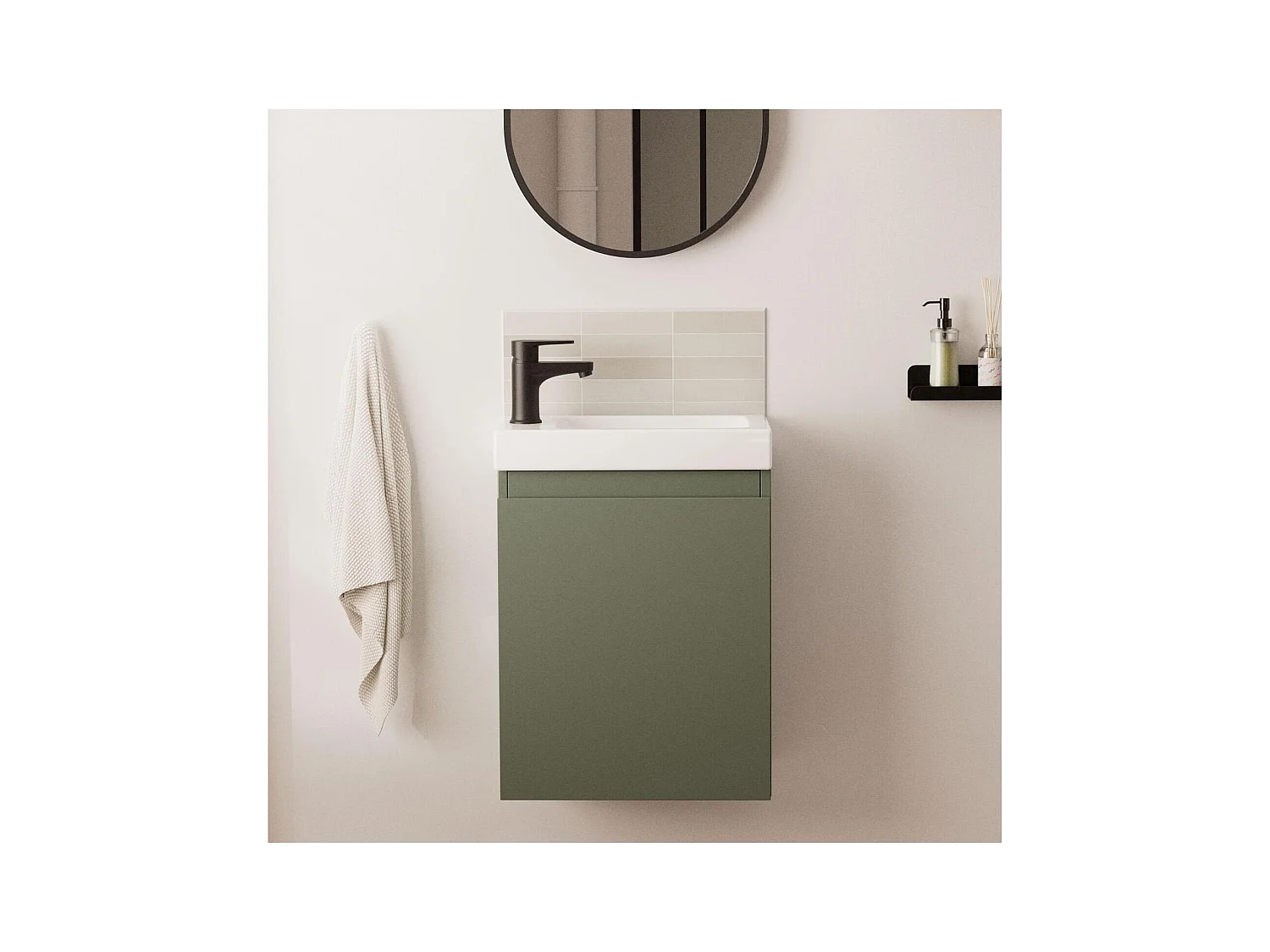 Ensemble lave-mains suspendu avec robinet noir