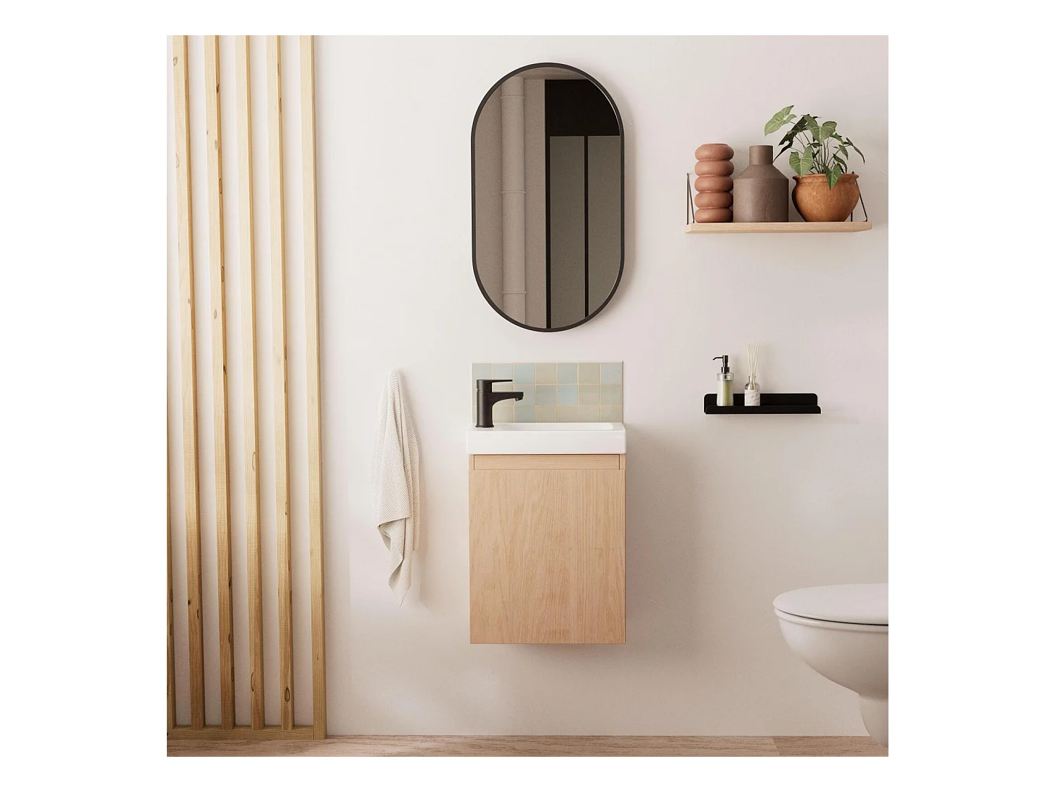 Ensemble lave-mains suspendu avec miroir ovale