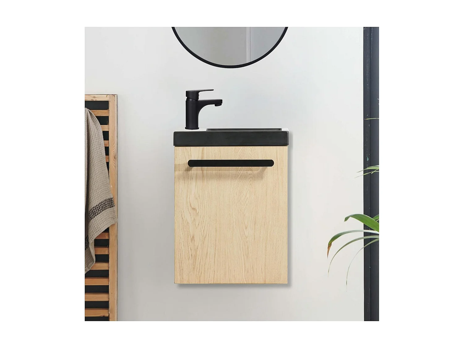 Nevada Wand-Handwaschbecken-Set mit schwarzem Wasserhahn