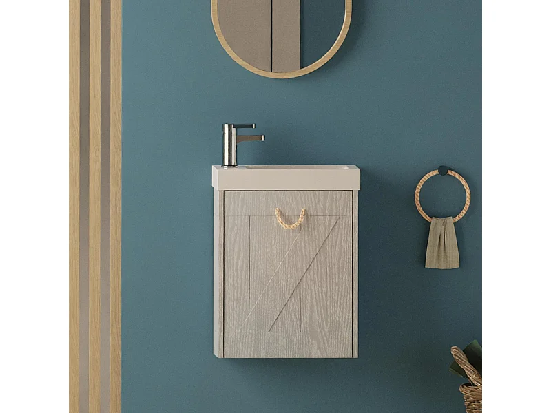 Meuble lave-mains gris bord de mer