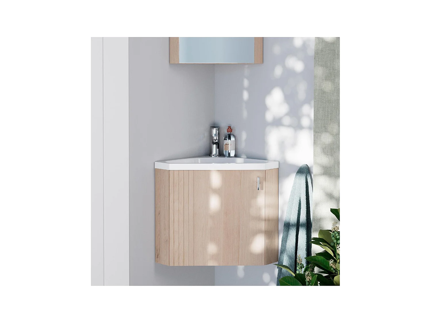 Mueble de lavabo de esquina KODA + juego de grifería