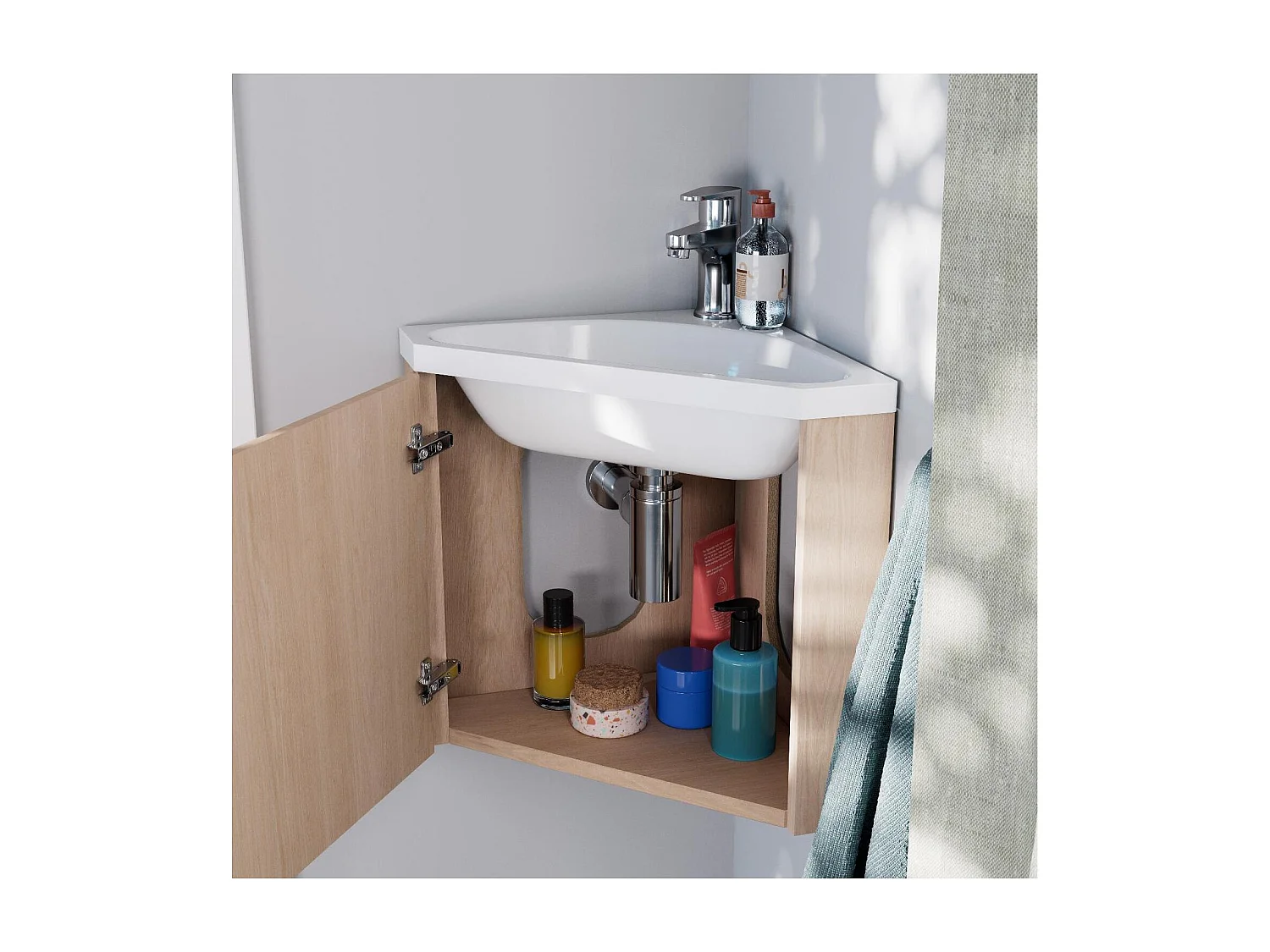Mueble de lavabo de esquina KODA + juego de grifería