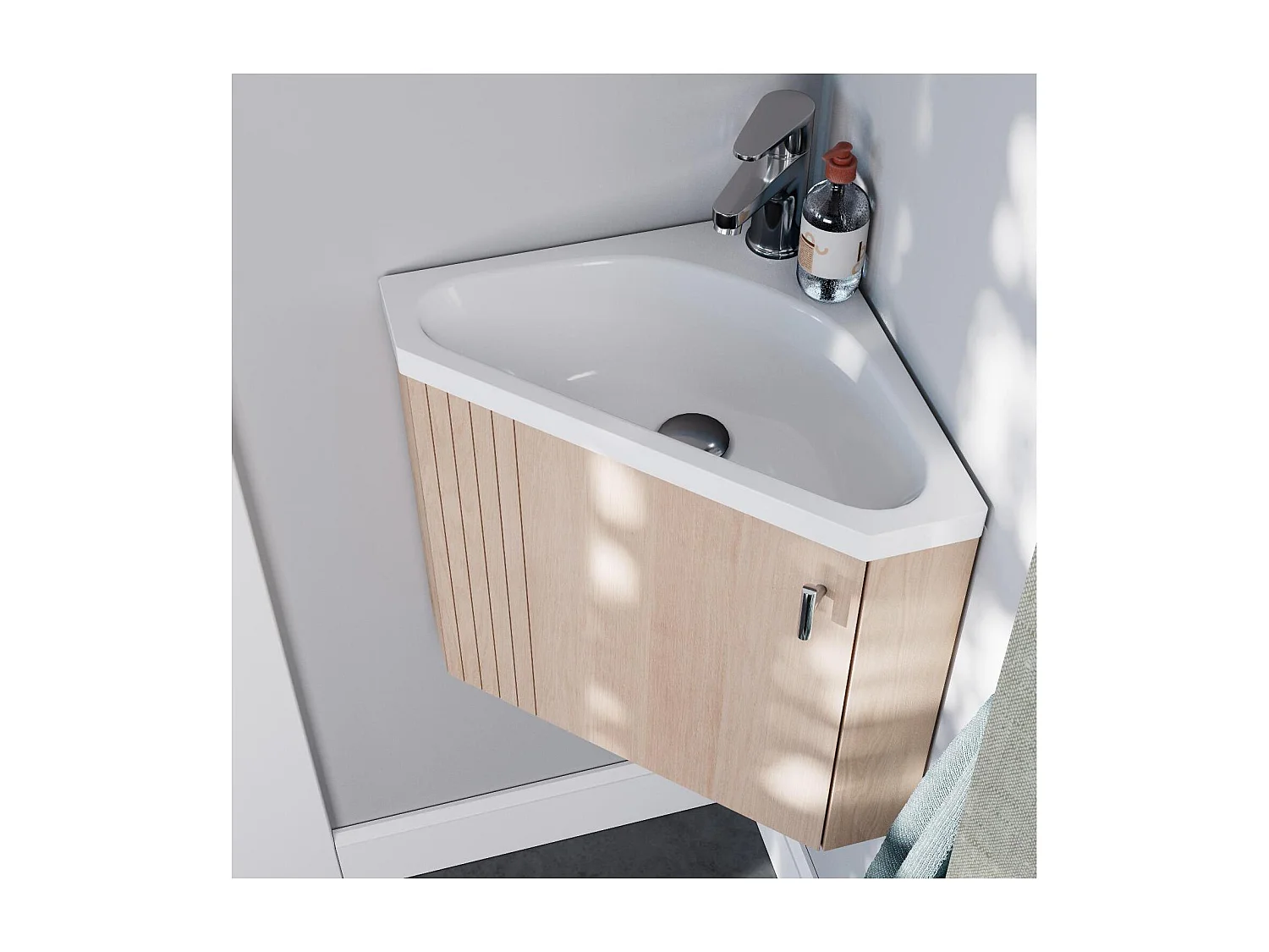 Ensemble meuble lave-mains d'angle décor chêne KODA + robinet