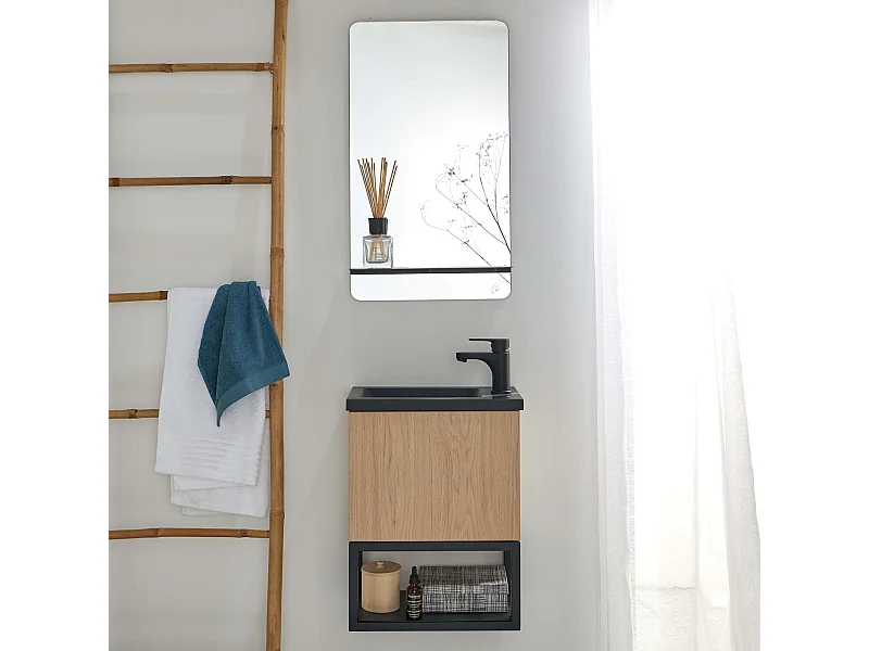 Conjunto de lavabo NOVA de metal y madera con espejo de estante