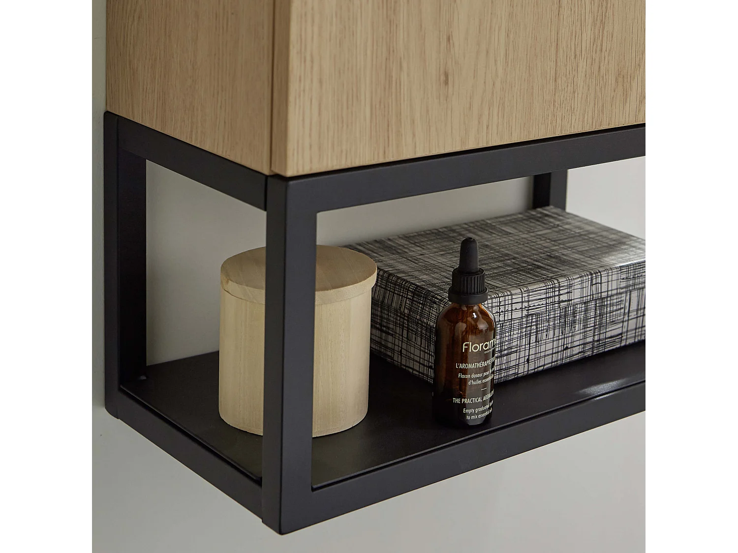 Set lavabo NOVA in metallo e legno con mensola e specchio