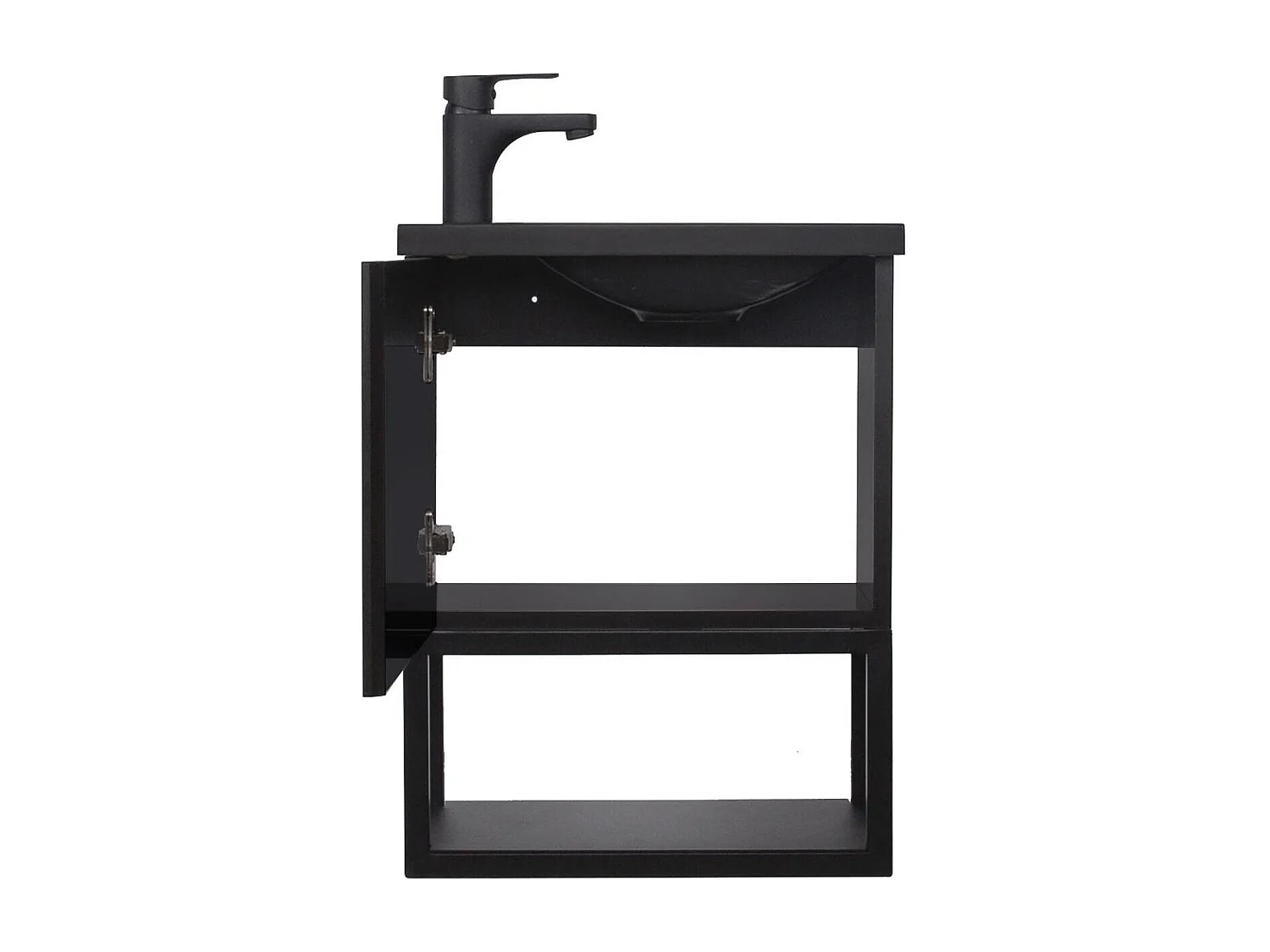 Set lavabo sospeso NOVA in metallo e legno con rubinetto nero