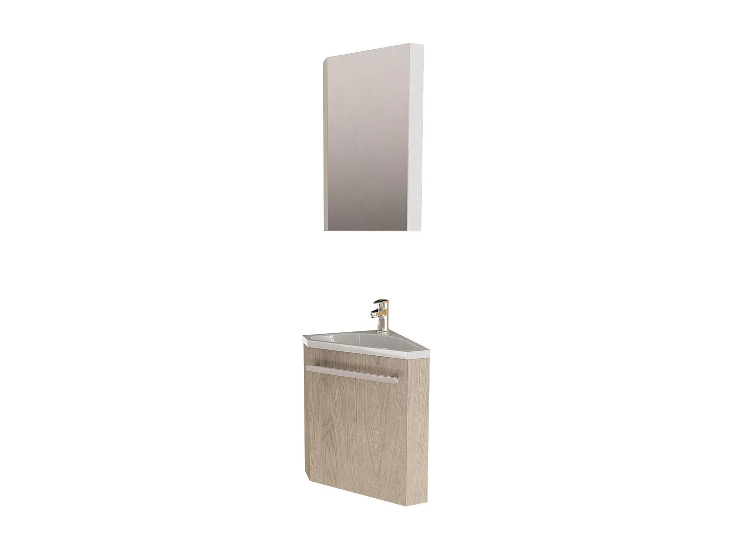Ensemble lave-mains angle suspendu avec armoire toilette d'angle