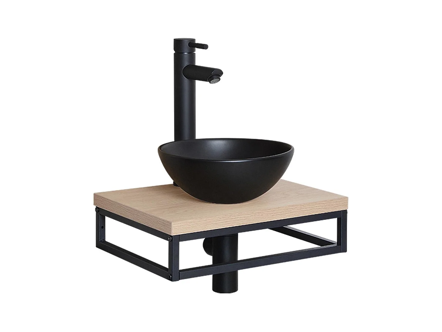 Meuble lave-mains plan fin porte-serviettes dessous + vasque noire
