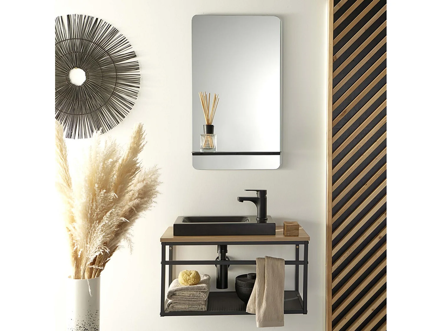 Set lavabo grande WILO con rubinetto e specchio da 60 cm