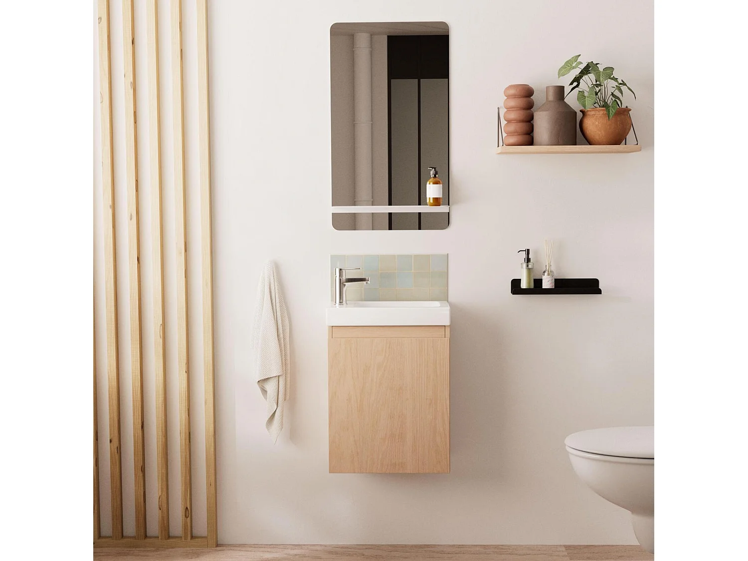 Meuble lave-mains LISA + robinet chromé + miroir rectangulaire
