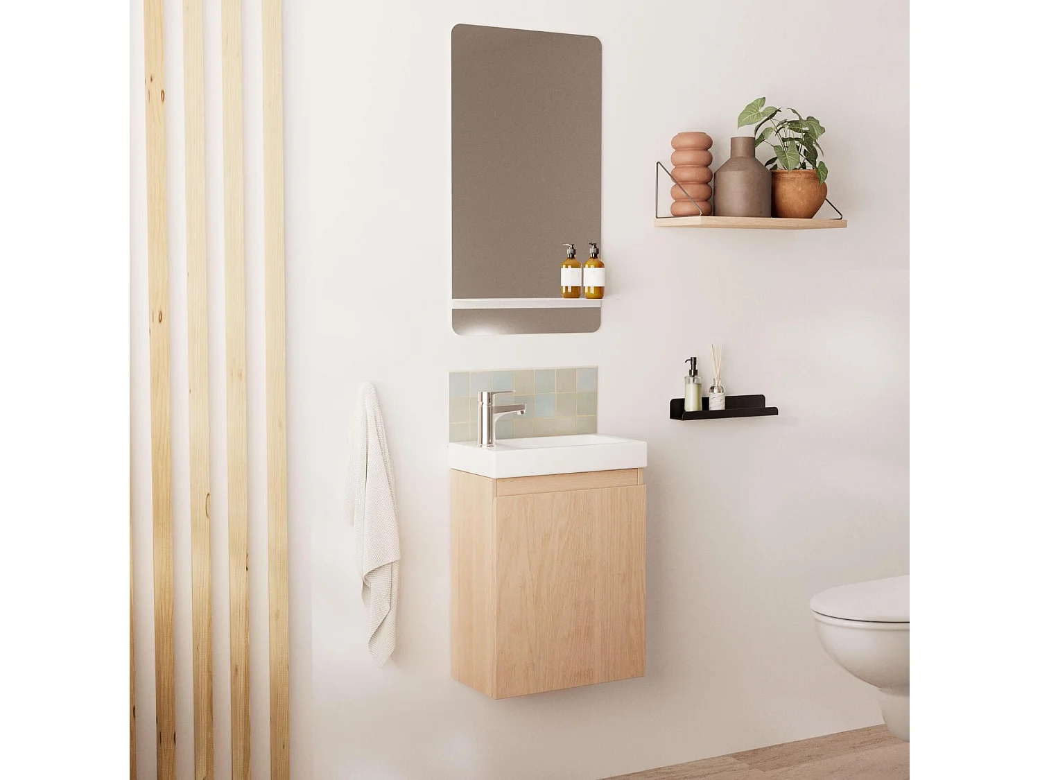 Meuble lave-mains LISA + robinet chromé + miroir rectangulaire