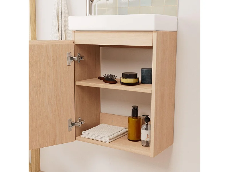 Meuble lave-mains LISA + robinet chromé + miroir rectangulaire