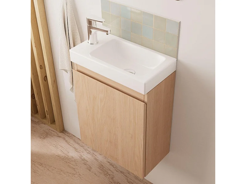 Meuble lave-mains LISA + robinet chromé + miroir rectangulaire