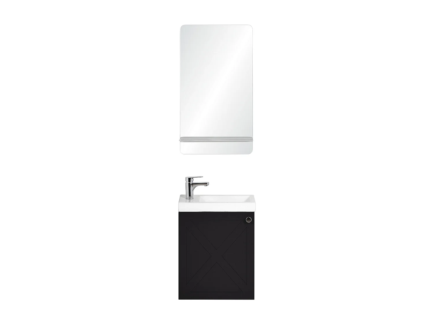 Meuble lave-mains AVA noir carbone + miroir tablette blanche