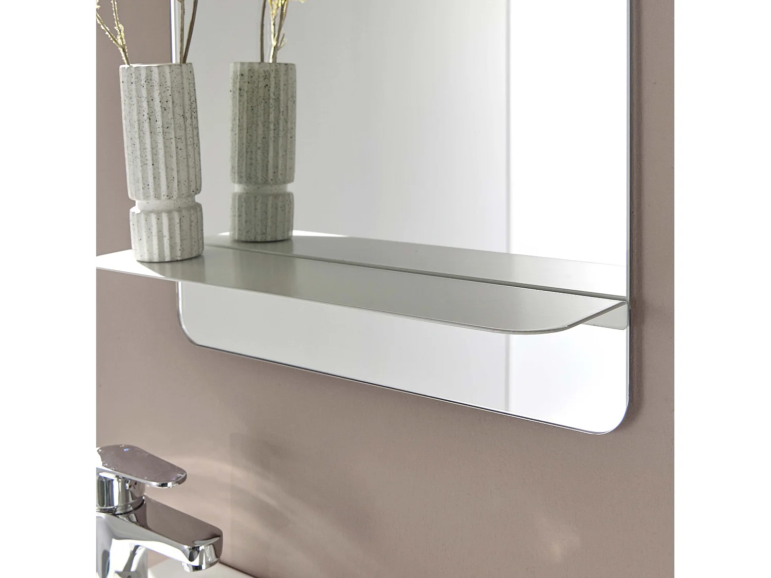Meuble lave-mains AVA noir carbone + miroir tablette blanche