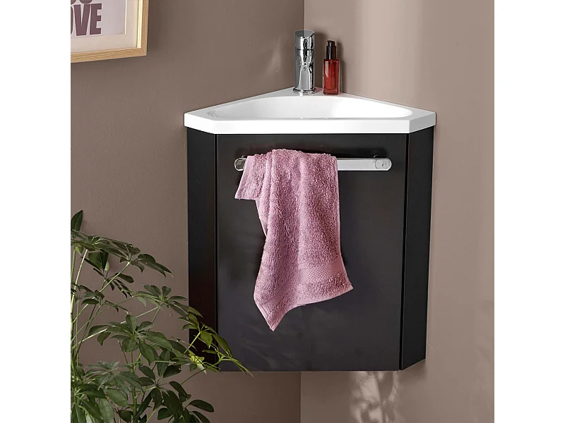 Ensemble lave-mains d'angle suspendu avec robinet chromé