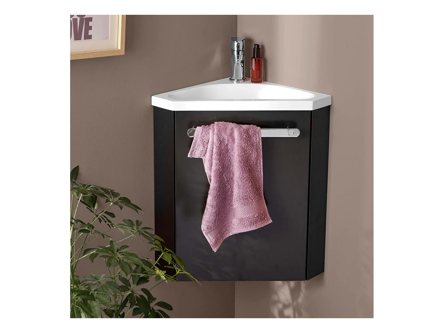 Ensemble lave-mains d'angle suspendu avec robinet chromé