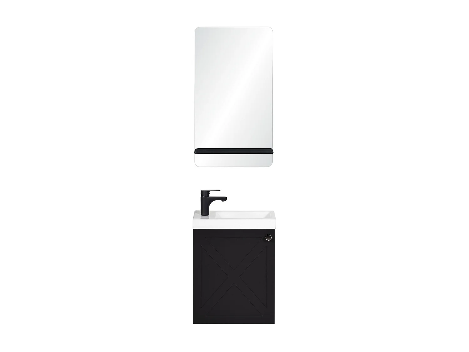 Ensemble meuble lave-mains noir carbone AVA + miroir + robinet noir