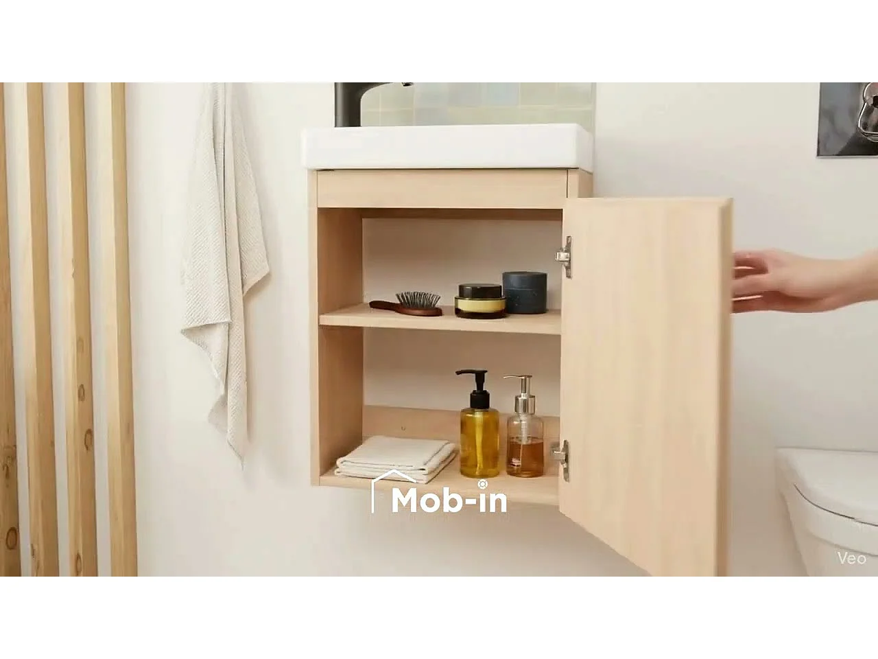 Ensemble lave-mains suspendu avec miroir tablette