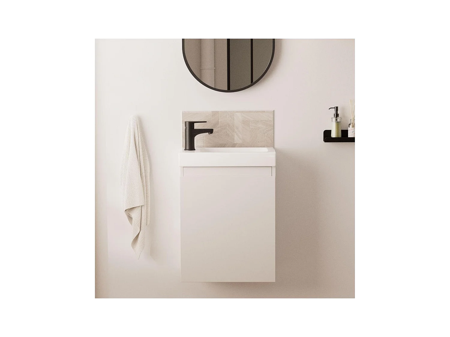 Ensemble lave-mains suspendu avec robinet noir