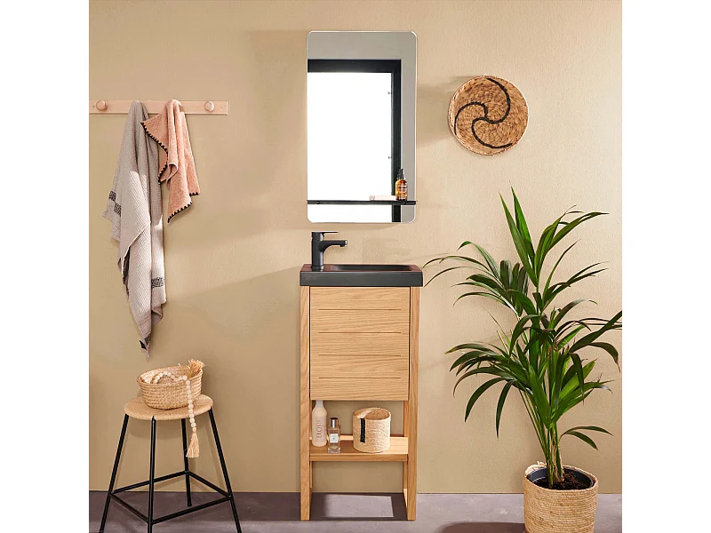 Ensemble meuble lave-mains vasque noire ATOLL avec miroir