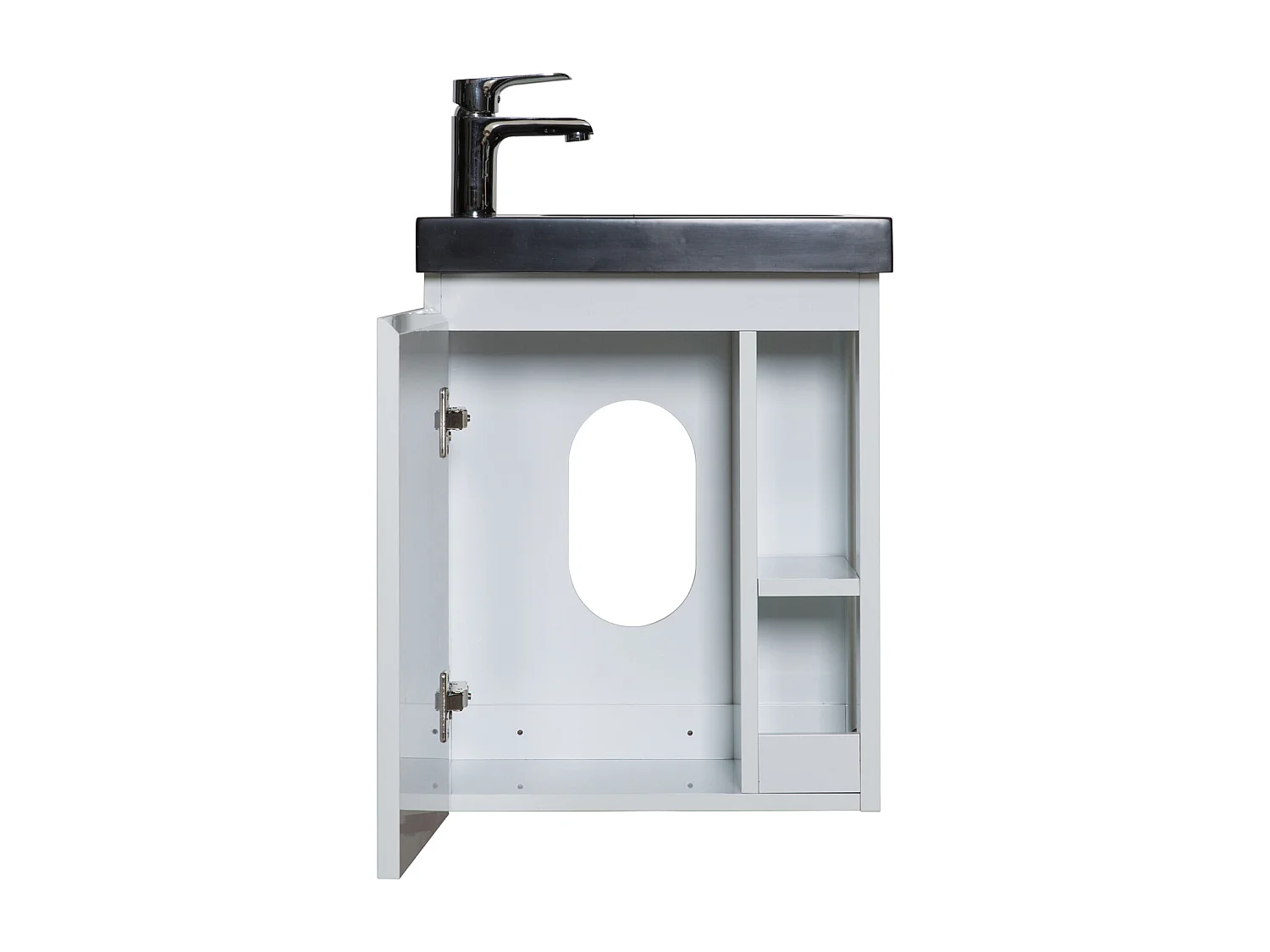 Set lavabo nero HAMPTON con contenitore laterale e mensola a specchio