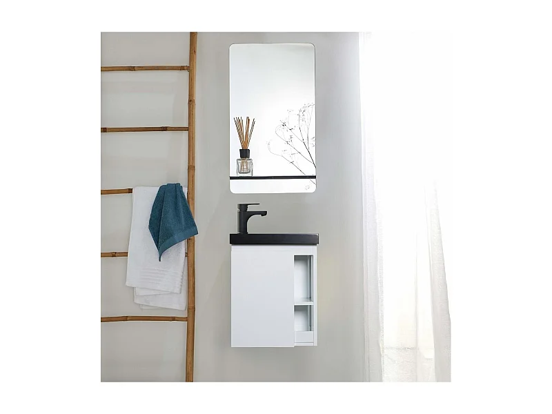 Set lavabo nero HAMPTON con contenitore laterale e mensola a specchio