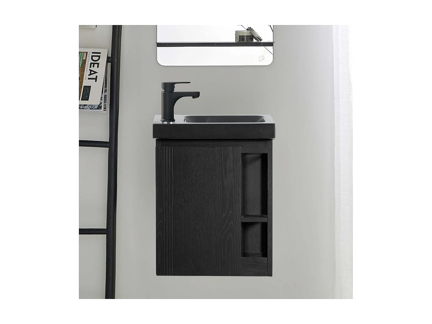 Mobile lavabo sospeso in resina nera HAMPTON