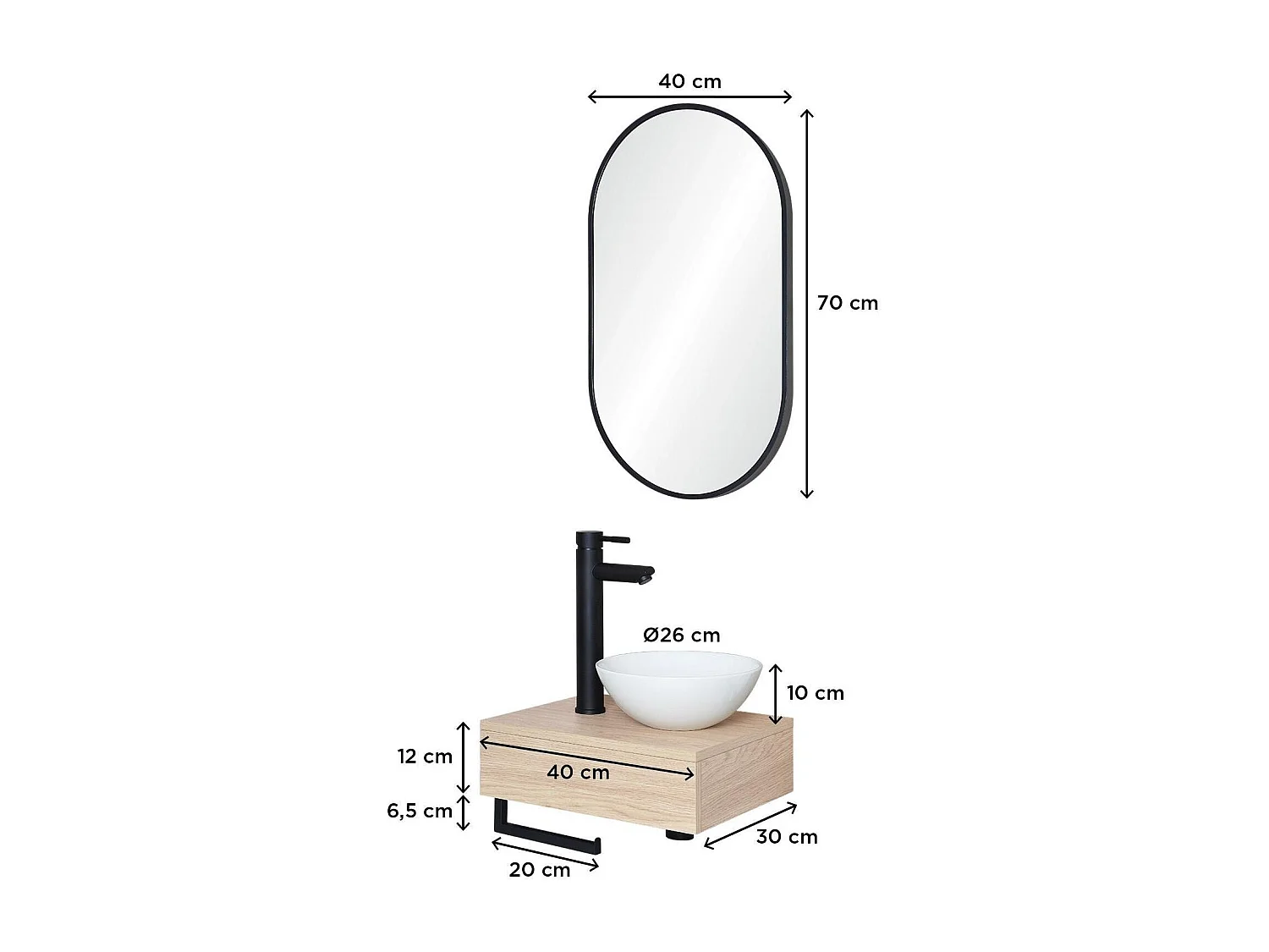 Lavatório de bancada grosso + pia + espelho SOHO