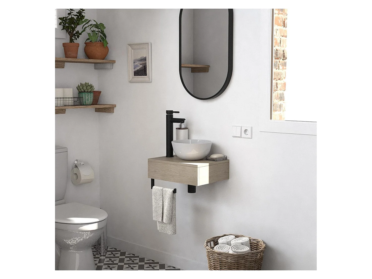 Lavabo sobre encimera grueso + lavabo + espejo SOHO