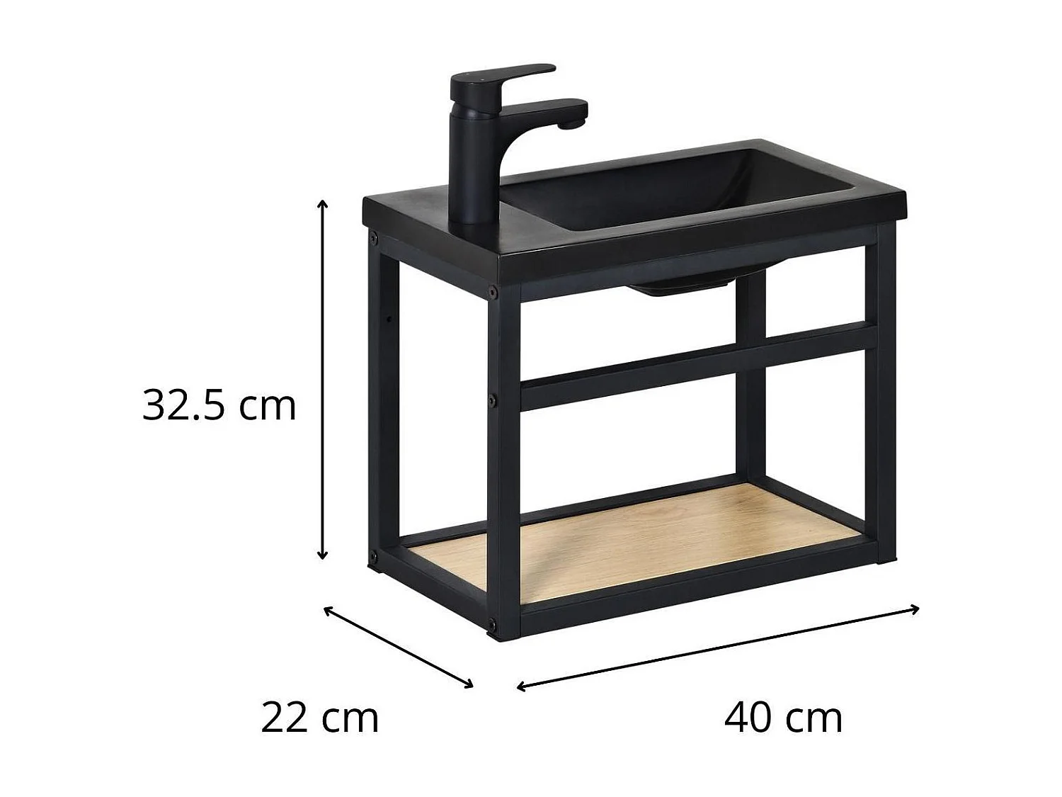 Meuble lave-mains gain de place avec vasque résine 40x32.5cm