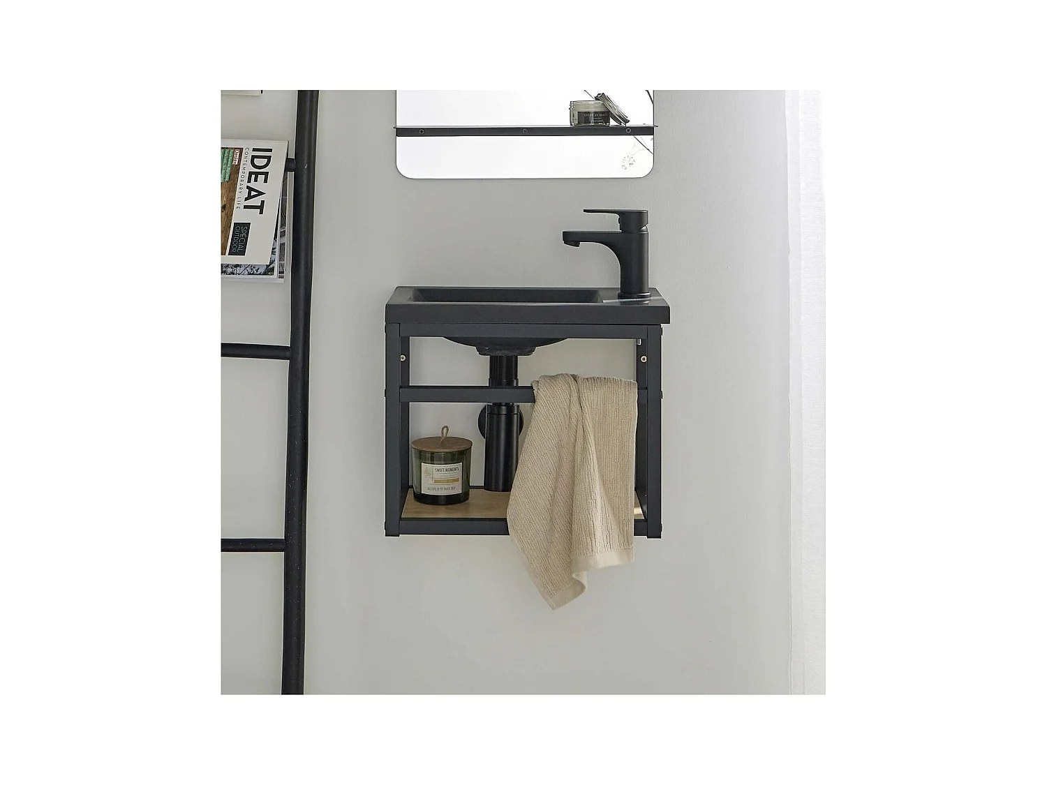 Meuble lave-mains gain de place avec vasque résine 40x32.5cm