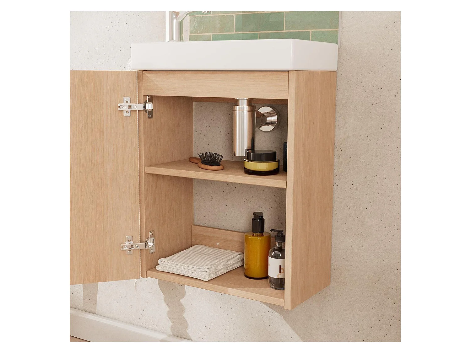 Ensemble meuble lave-mains décor chêne FRAME + robinet