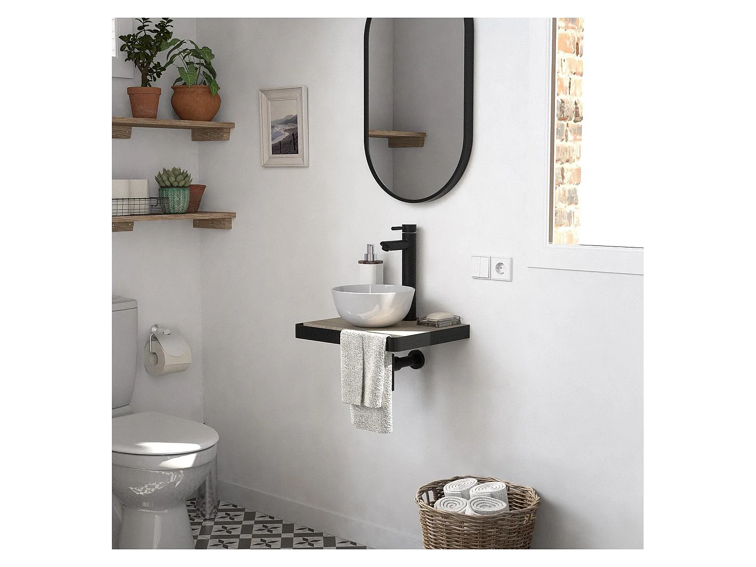 Lavandino sottile SOHO + lavabo + rubinetto + specchio