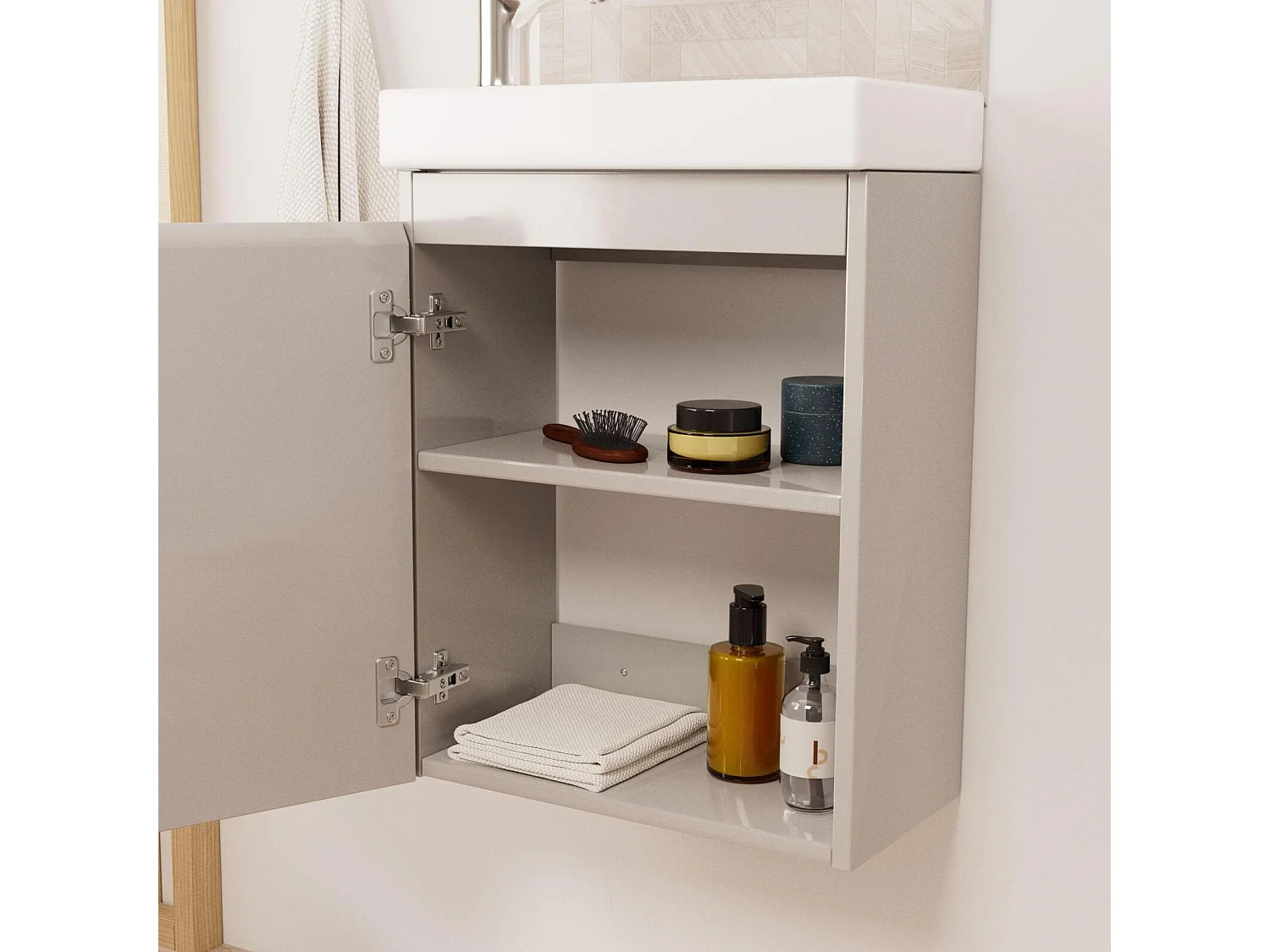 Meuble lave-mains LISA + robinet chromé + miroir rectangulaire