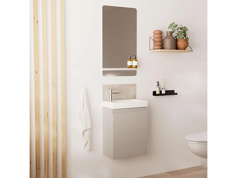 Meuble lave-mains LISA + robinet chromé + miroir rectangulaire