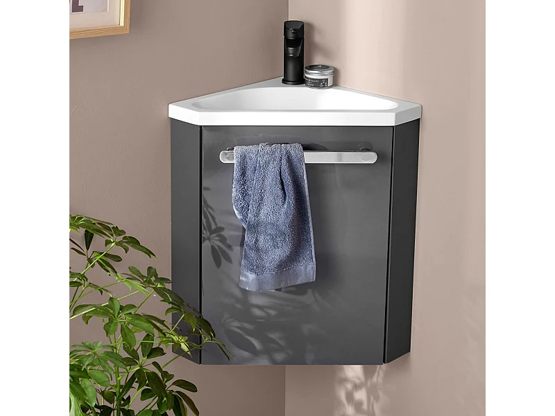 Gruppo lavabo angolare sospeso SKINO con rubinetto nero