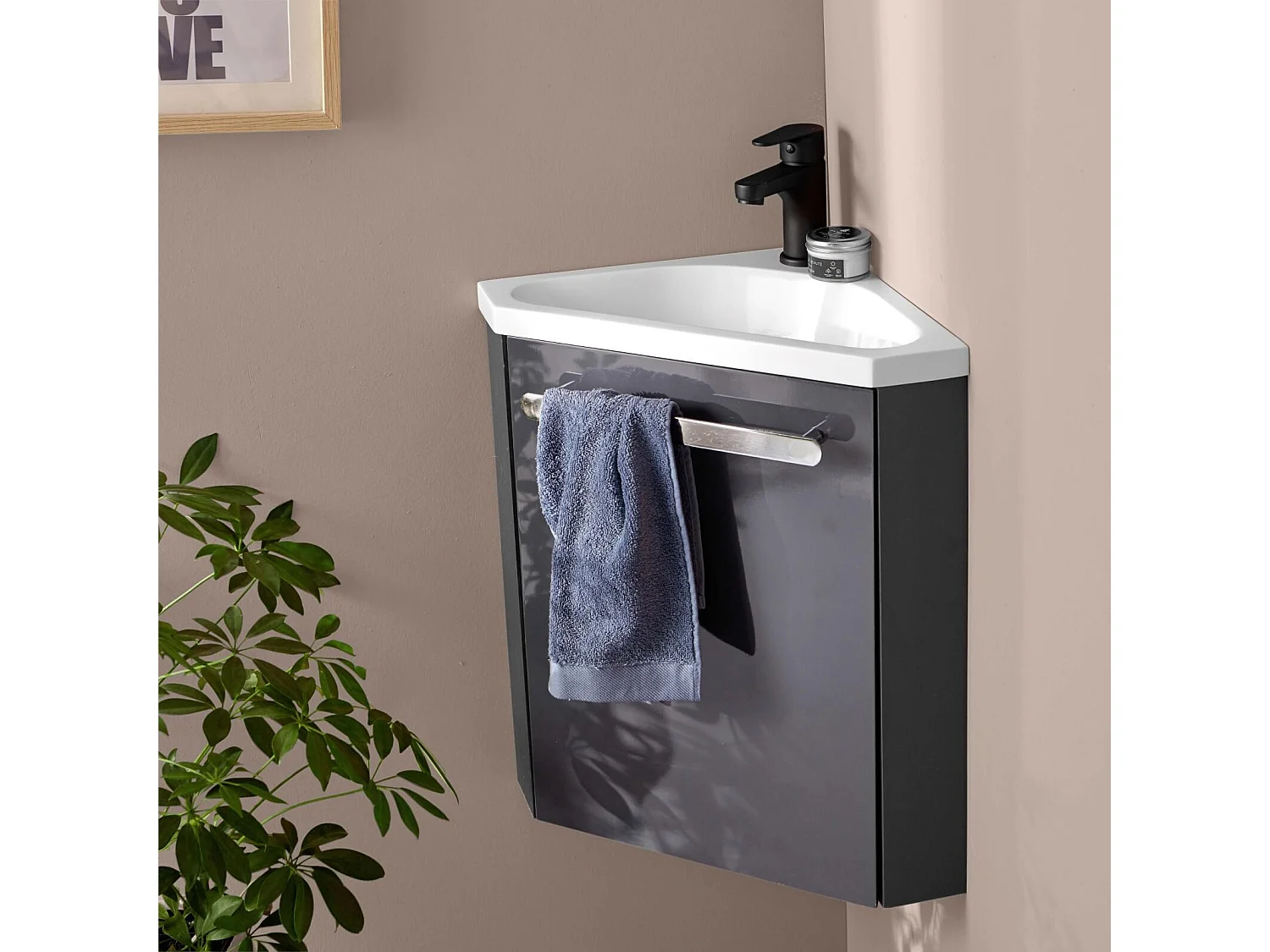 Ensemble lave-mains d'angle suspendu avec robinet noir