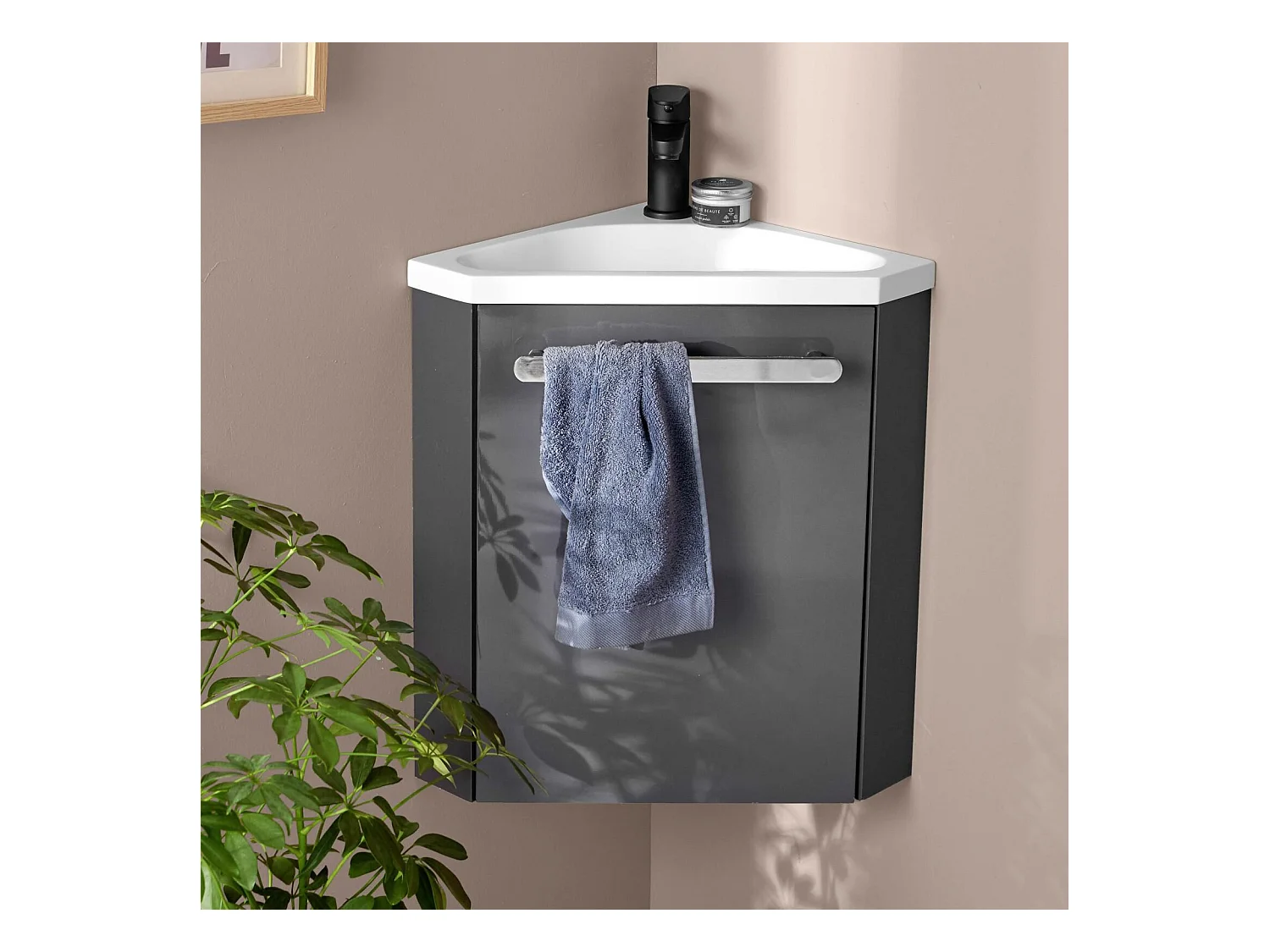 Ensemble lave-mains d'angle suspendu avec robinet noir