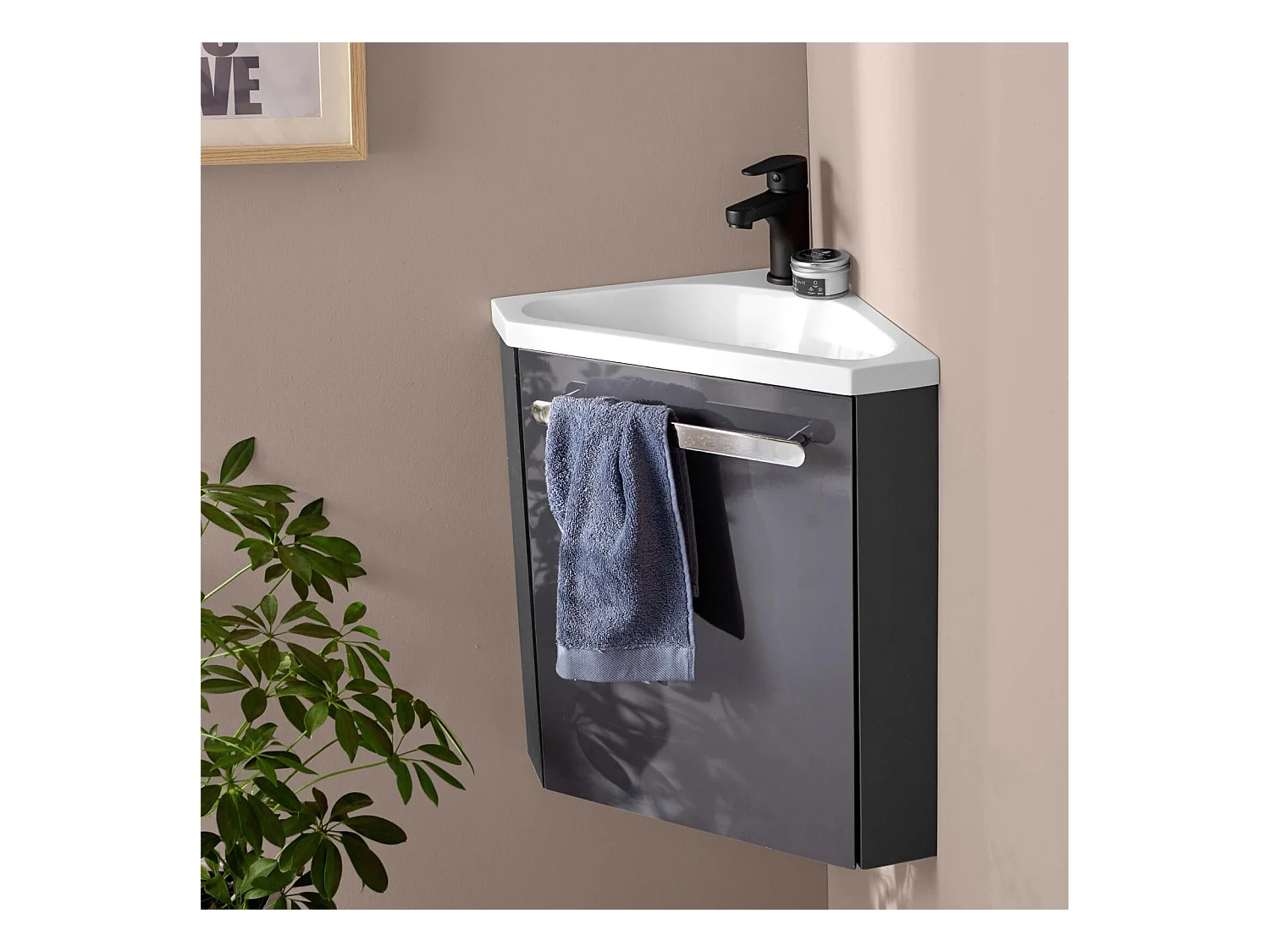 Ensemble lave-mains d'angle suspendu avec robinet noir