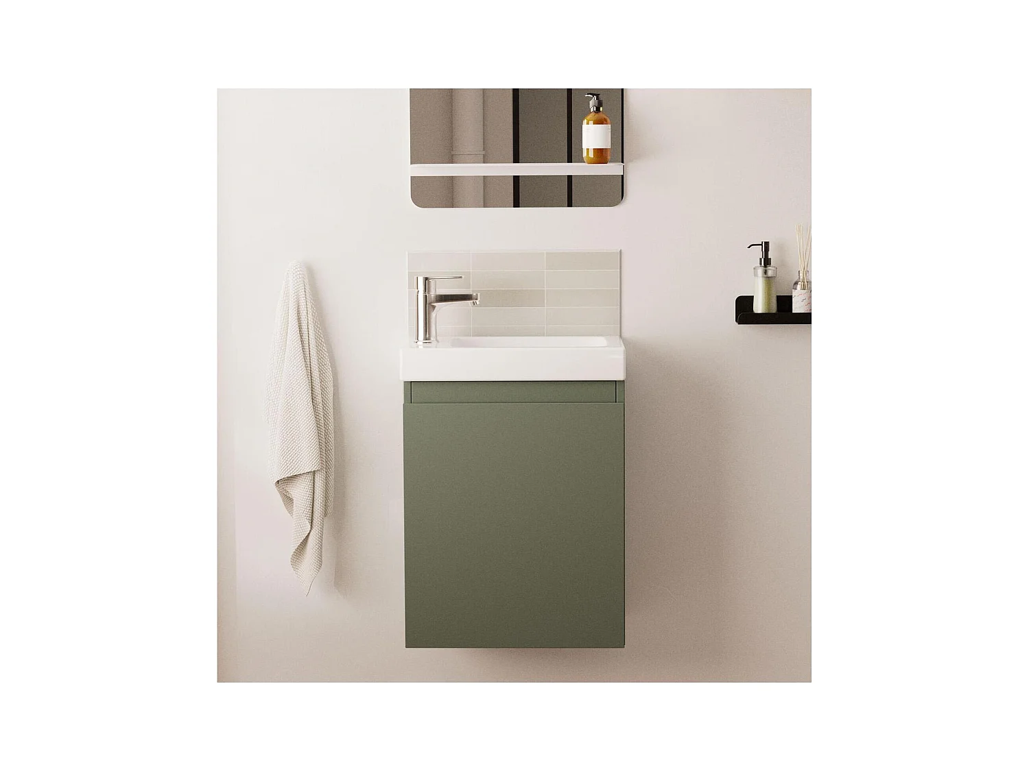 Meuble lave-mains suspendu avec vasque céramique