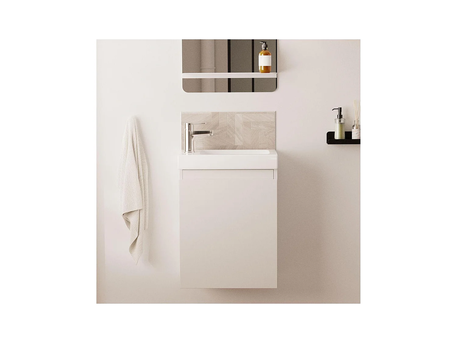 Ensemble lave-mains suspendu avec robinet chromé