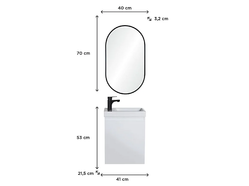 Mueble de baño LISA + espejo ovalado + grifo negro
